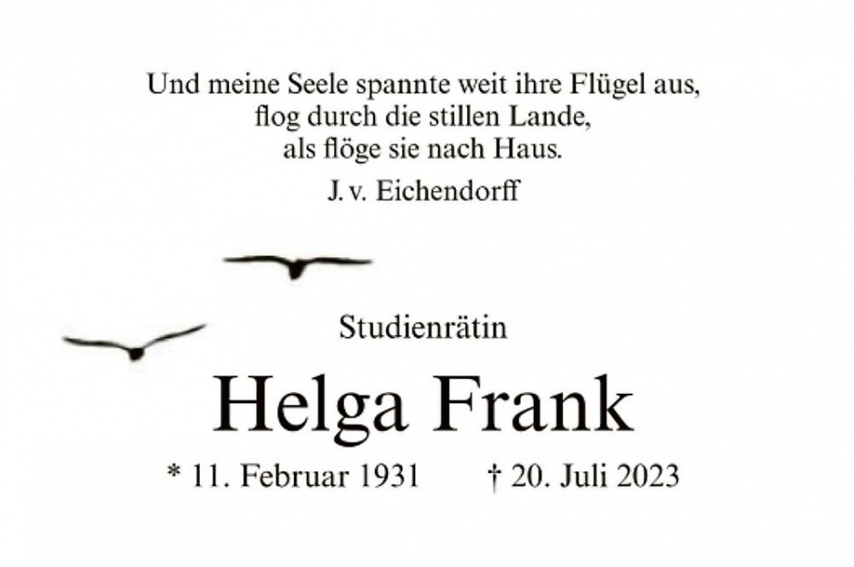 Nachruf Helga Frank